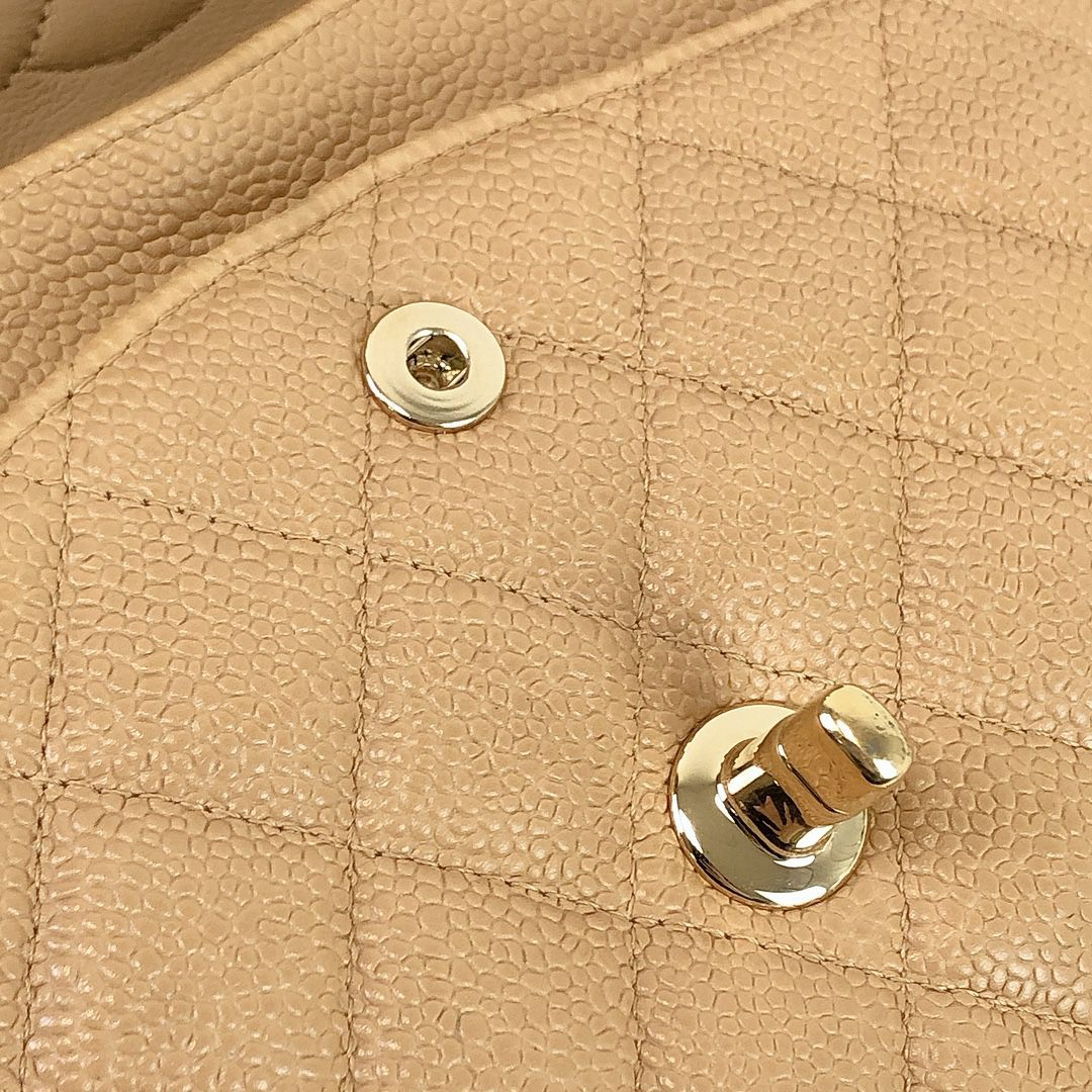 Classic Double Flap Caviar Medium Dark Beige GHW