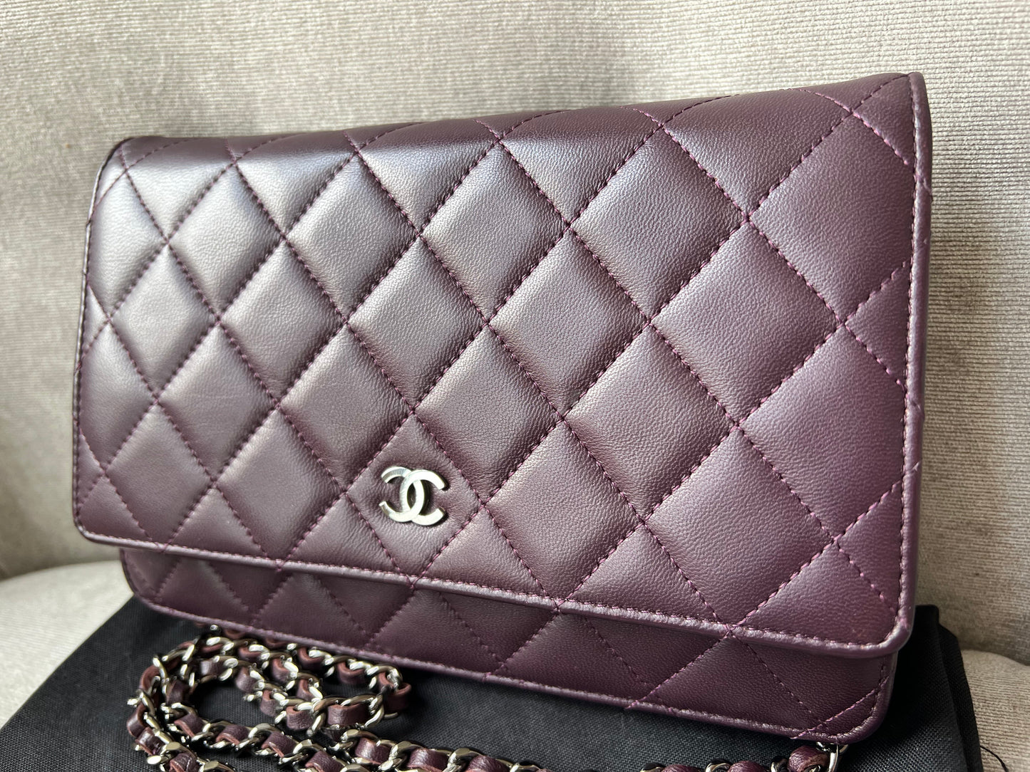 Chanel Aubergine Lambskin Wallet on Chain