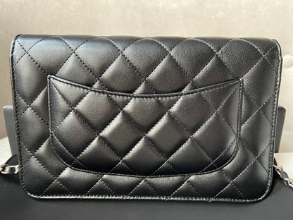 Chanel Black Lambskin Wallet on Chain with silver hardware