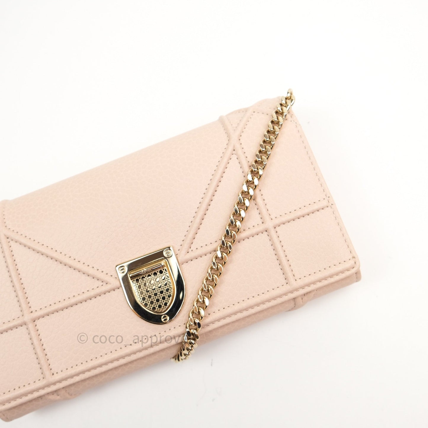 Christian Dior Grained Calfskin Diorama Croisiere Chain Wallet Rose Poudre