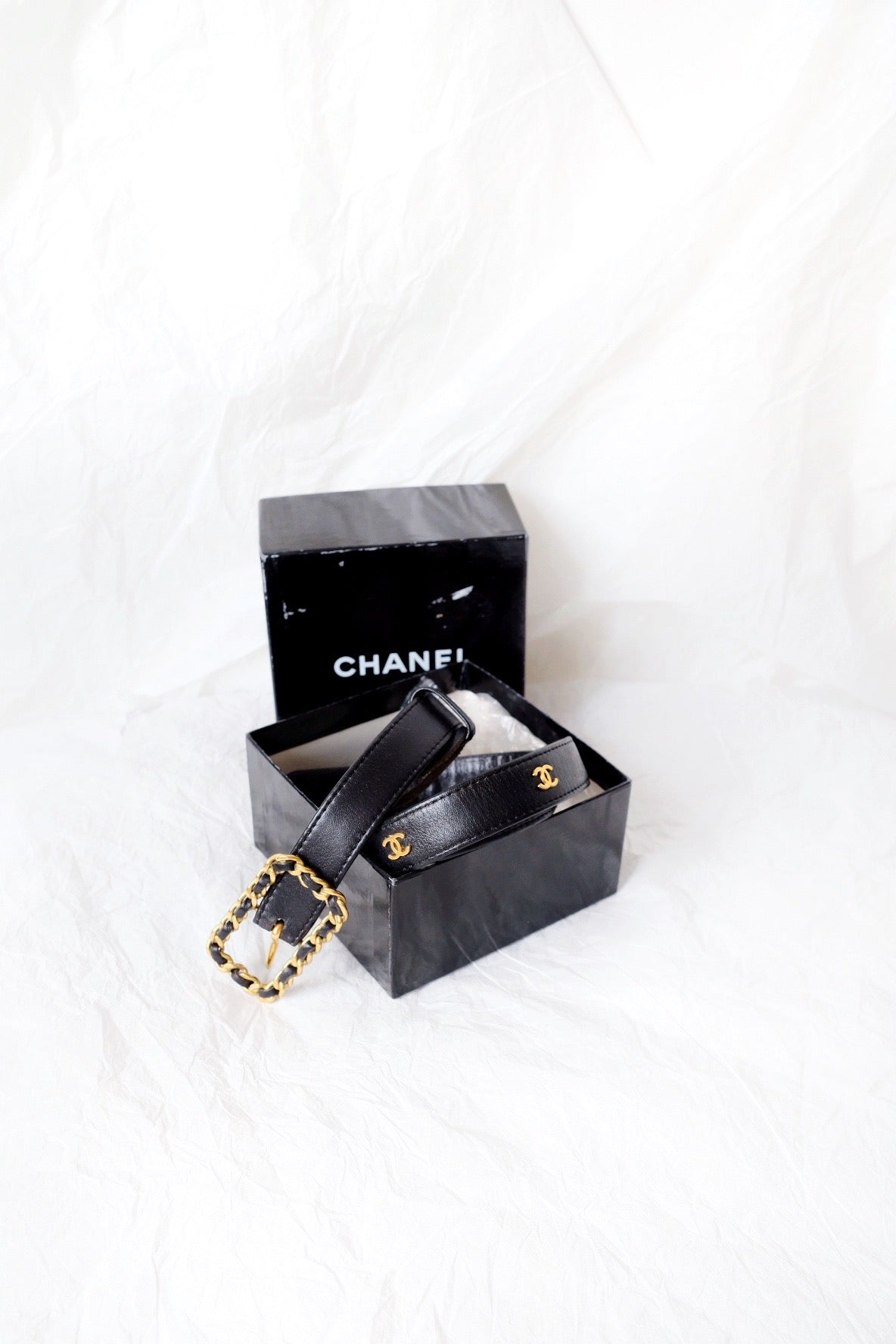 Chanel vintage cc logo leather belt black