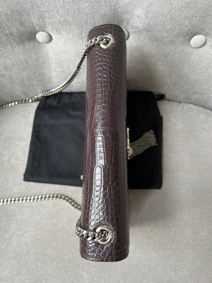 Yves Saint Laurent (YSL) Burgundy Croc Medium Kate Tassel with Silver Hardware