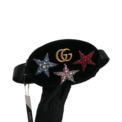 Gucci Velvet Matelasse Crystal Star GG Marmont Belt Bag
