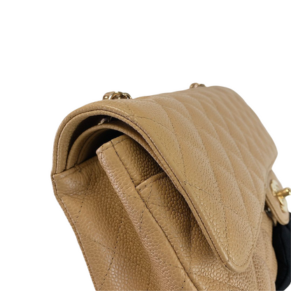Classic Double Flap Caviar Medium Dark Beige GHW