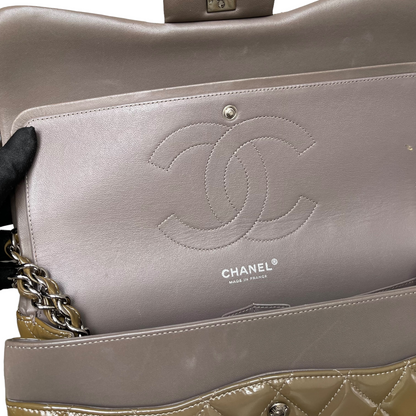 Jumbo Double Flap Patent Taupe SHW