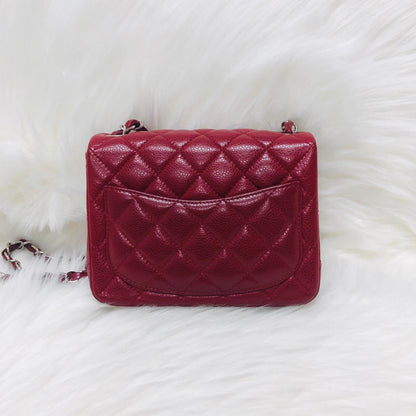 Square Mini Flap Caviar Red SHW