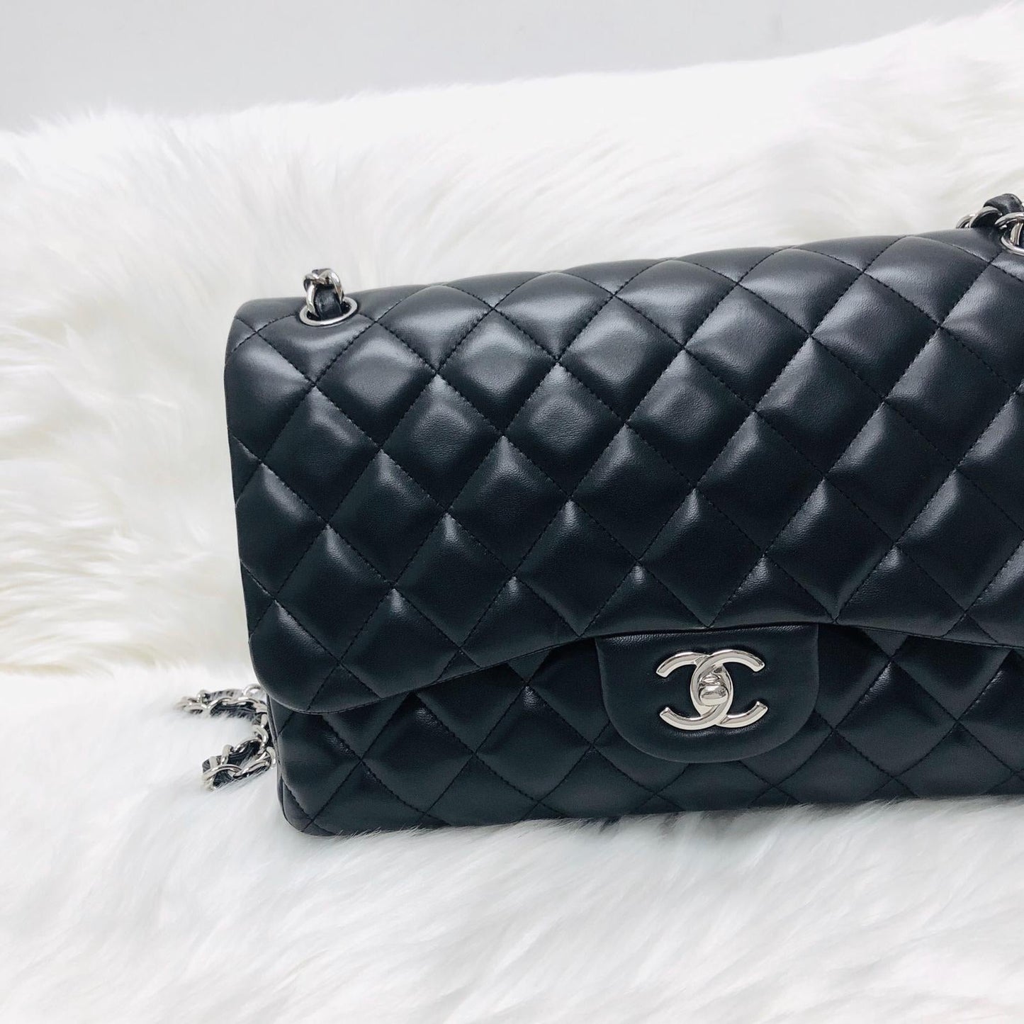 Jumbo Double Flap in Black Lambskin with SHW