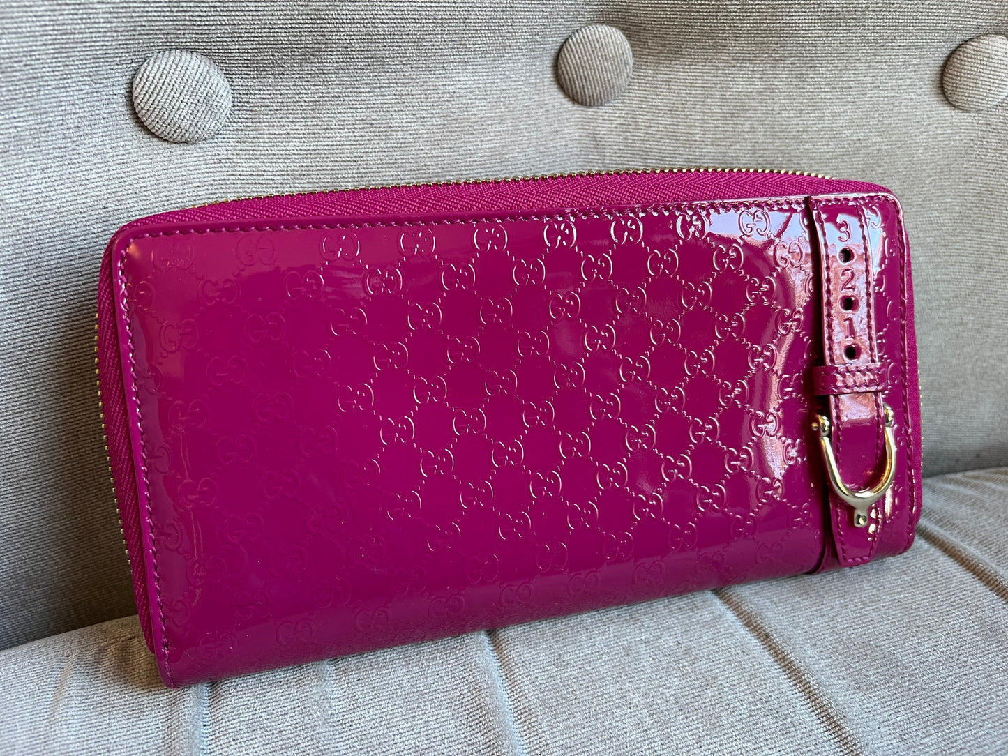 Gucci Pink Patent Guccissima Print Wallet