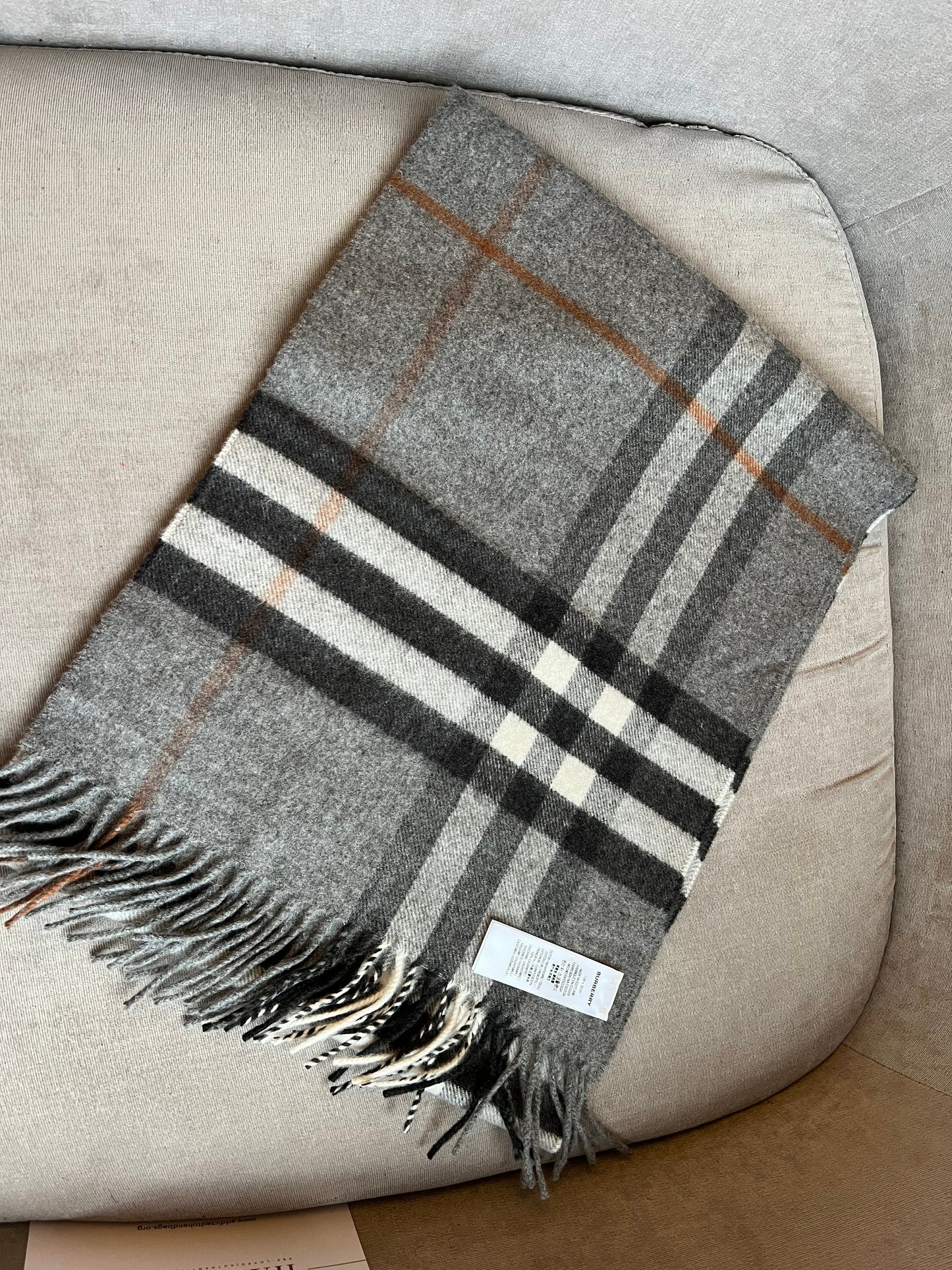 Burberry Classic Check Grey Cashmere Scarf (RRP £390)