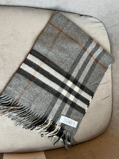 Burberry Classic Check Grey Cashmere Scarf (RRP £390)