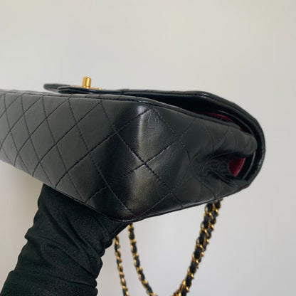 Vintage Lambskin Double Flap M/L with GHW In black