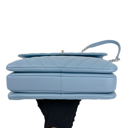 Small Trendy CC Chevron Lambskin Blue GHW