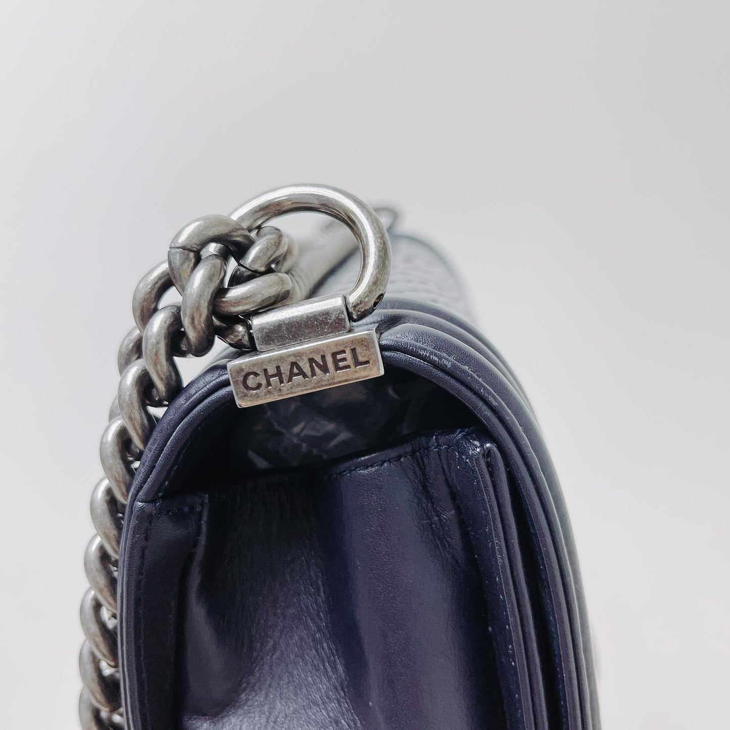 Python-Leather Old Medium Boy Navy Blue