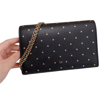 Gucci Star Printed Wallet On Chain Leather Black GHW
