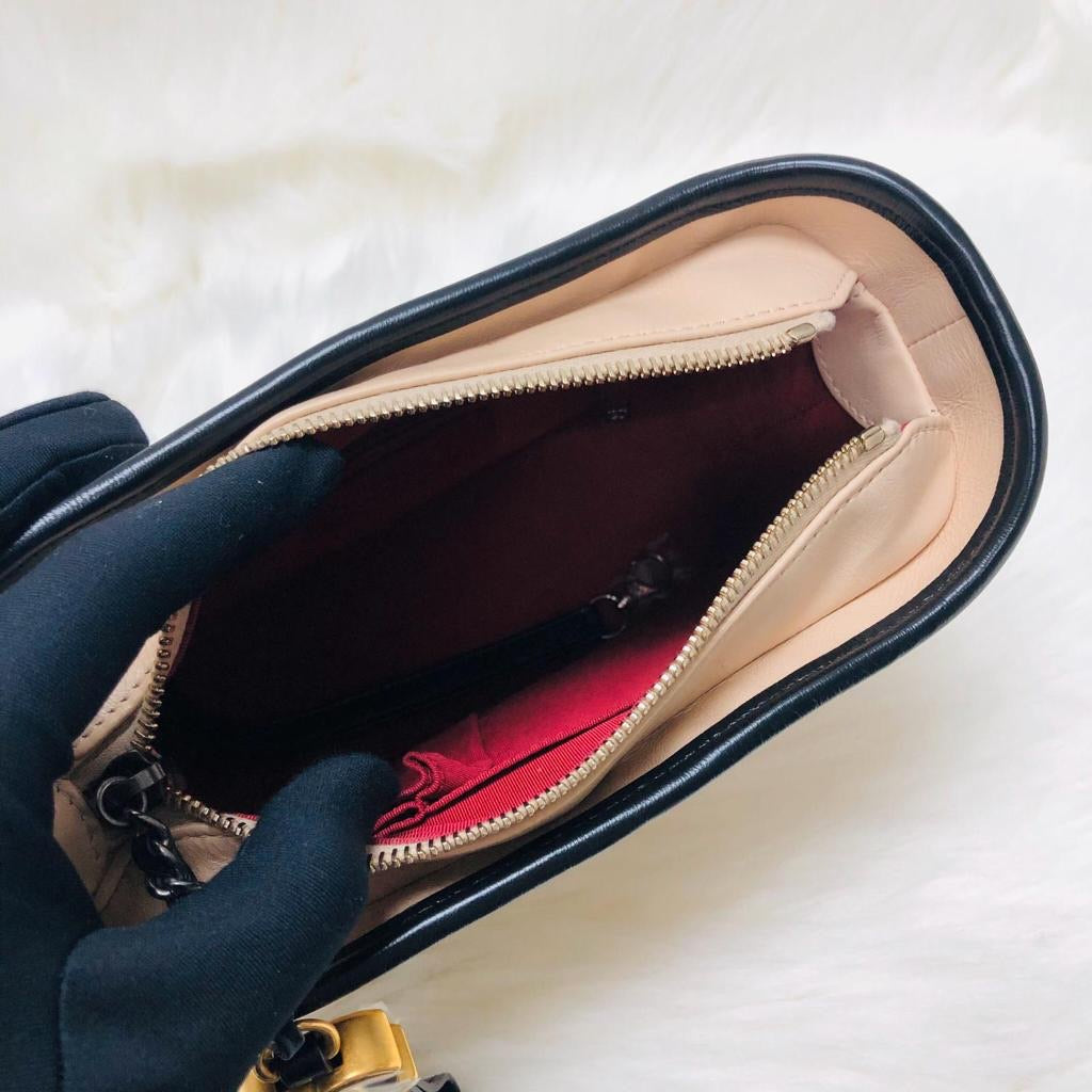 Aged Calfskin Quilted Small Gabrielle Hobo Beige Black