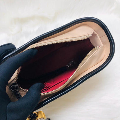 Aged Calfskin Quilted Small Gabrielle Hobo Beige Black