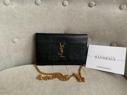 Yves Saint Laurent (YSL) Black Chain Wallet with Gold Hardware