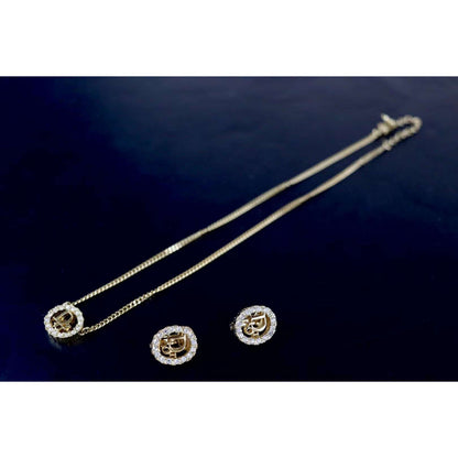 Rank A ｜ Dior Necklace Earring Set Gold 18k Gold Plated  Rhinestone｜090105
