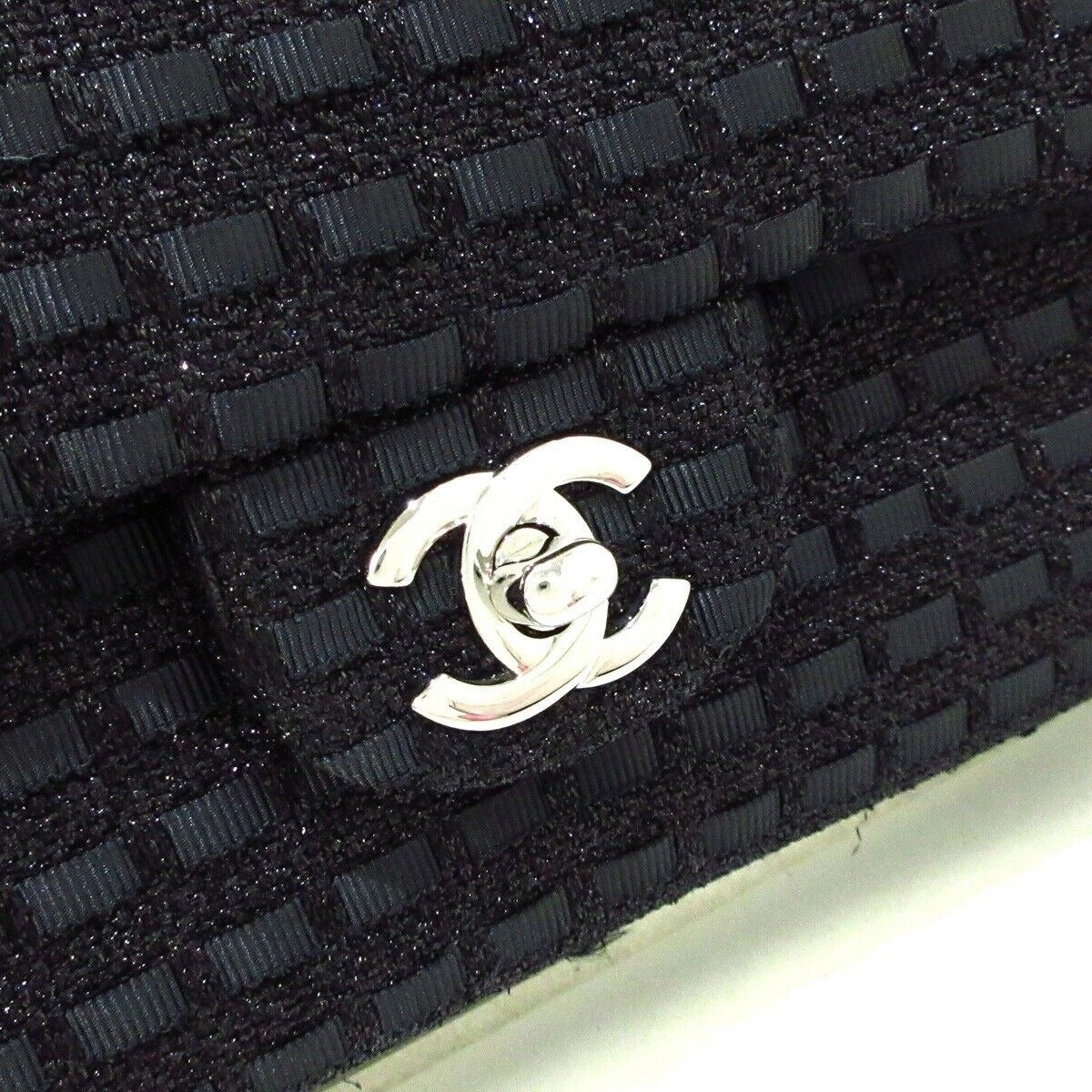 Medium Classic Flap Black Tweed SHW