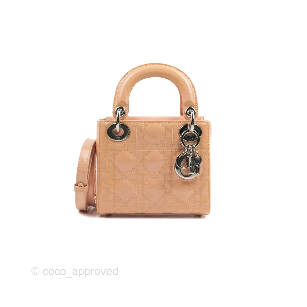 Christian Dior Mini Lady Dior Beige Pink Patent Silver Hardware