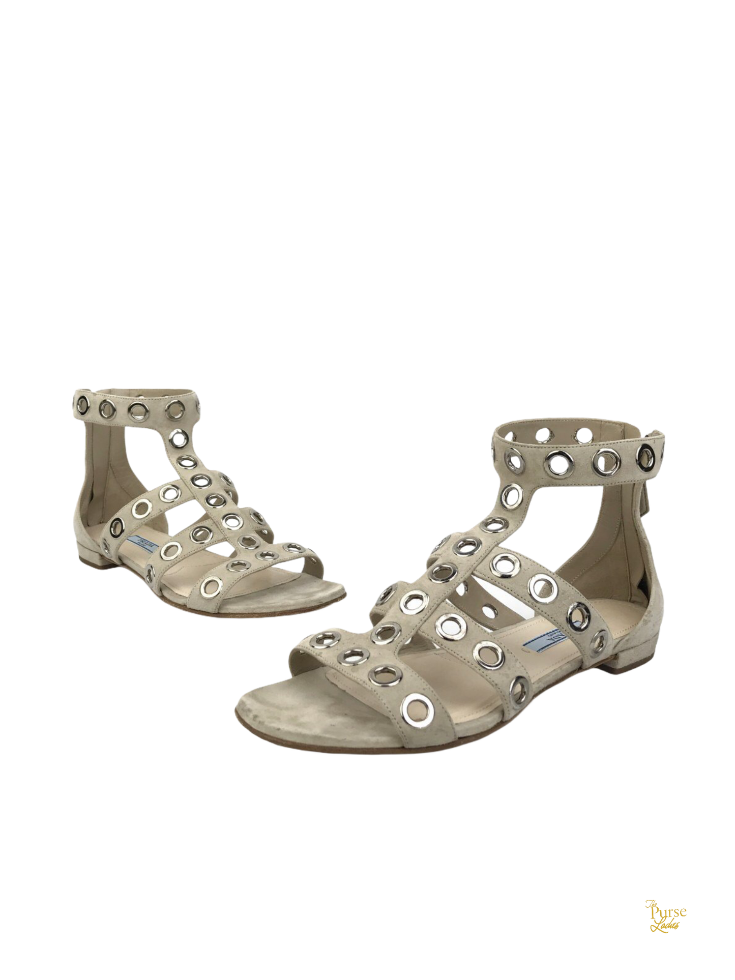 Prada Beige Suede Rivet Stud Caged Sandals