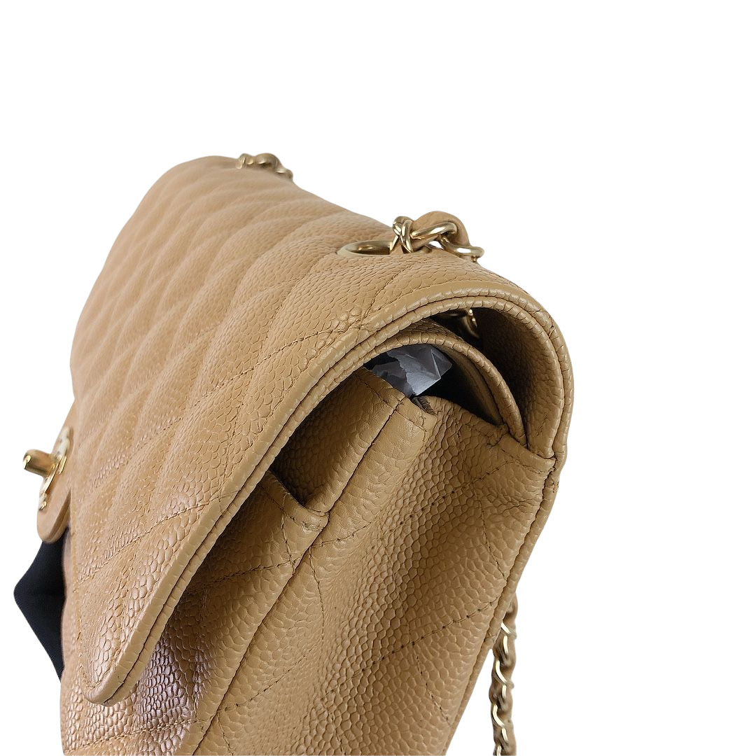 Classic Double Flap Caviar Medium Dark Beige GHW
