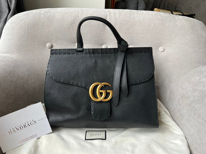 Gucci GG Black Marmont Medium Top Handle Bag
