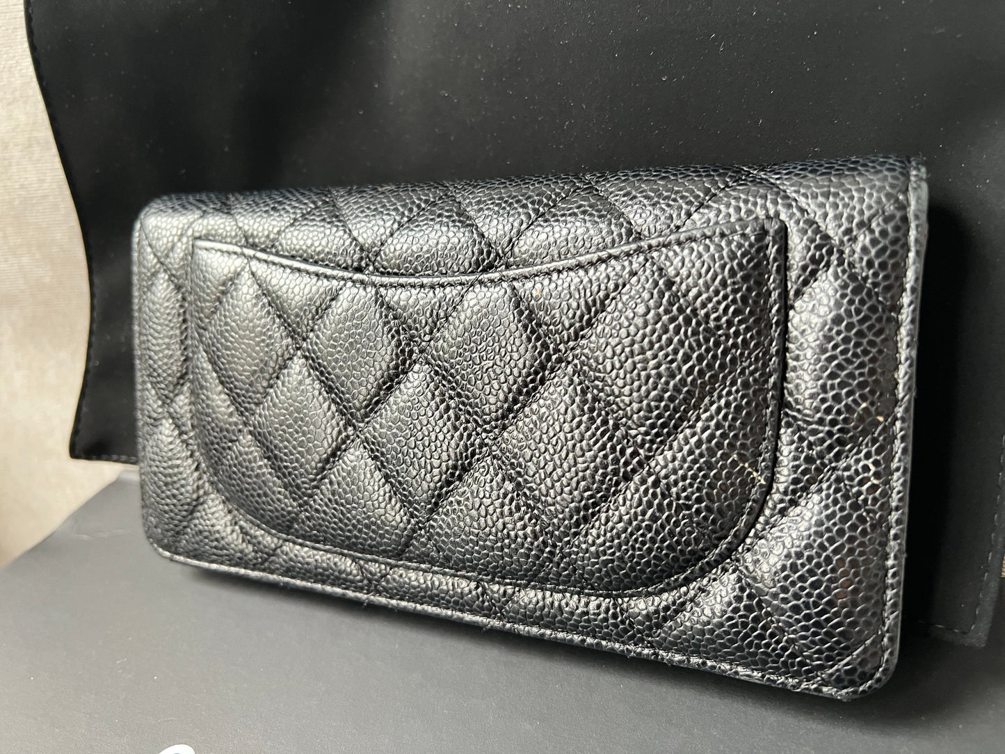 Chanel Black Caviar Flap Wallet with Silver Hardware