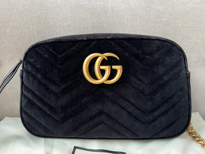 Gucci GG Black Velvet Marmont Small Shoulder Bag