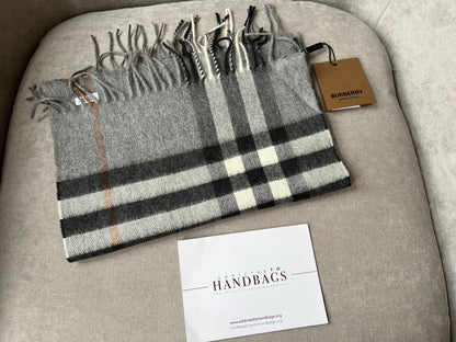 Burberry Classic Check Grey Cashmere Scarf (RRP £390)