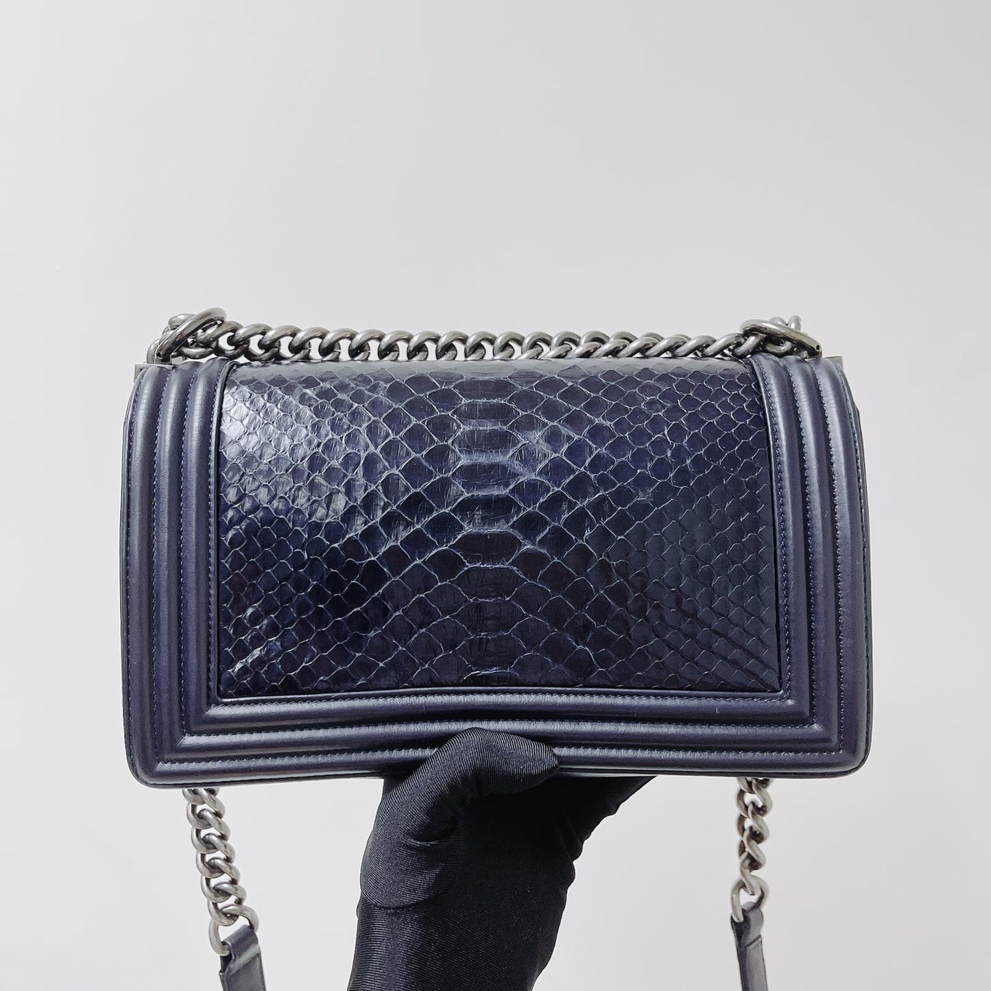 Python-Leather Old Medium Boy Navy Blue