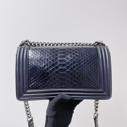 Python-Leather Old Medium Boy Navy Blue