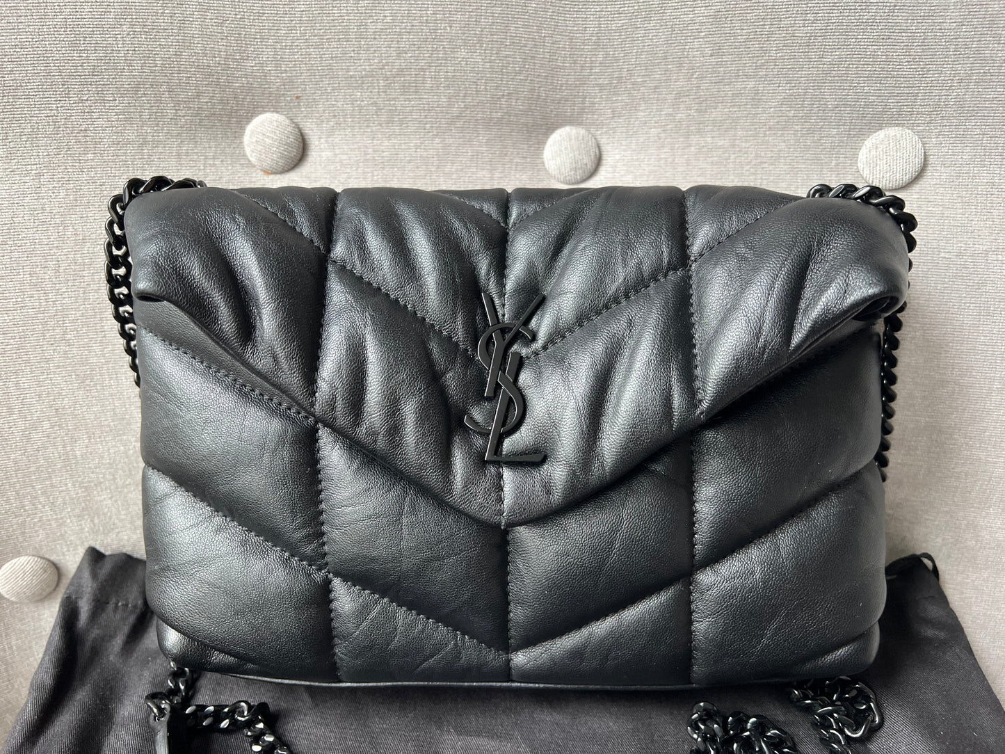 Yves Saint Laurent (YSL) Mini Puffer in Black Quilted Lambskin