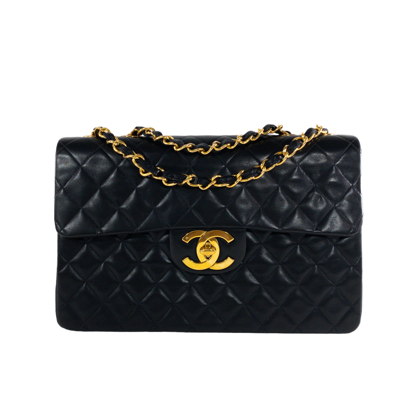Chanel Vintage Black Lambskin Maxi Single Flap Classic