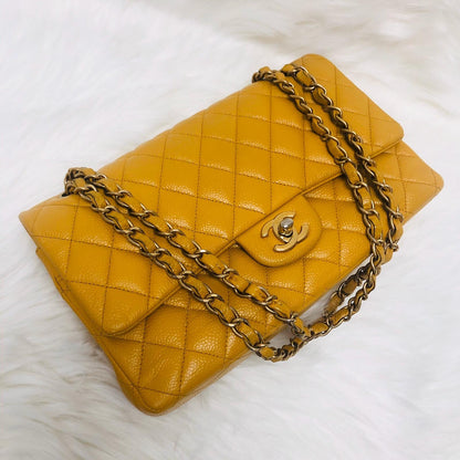 Classic Flap M/L Yellow Lambskin with GHW