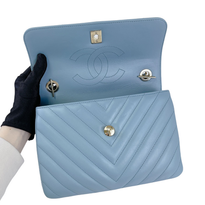 Small Trendy CC Chevron Lambskin Blue GHW