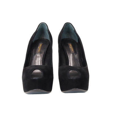 Louis-Vuitton Peep Toe Pump Black Suede GHW 36
