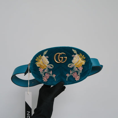 Gucci Velvet Embroidered Matelassé GG Marmont 2.0 Belt Bag Size 75