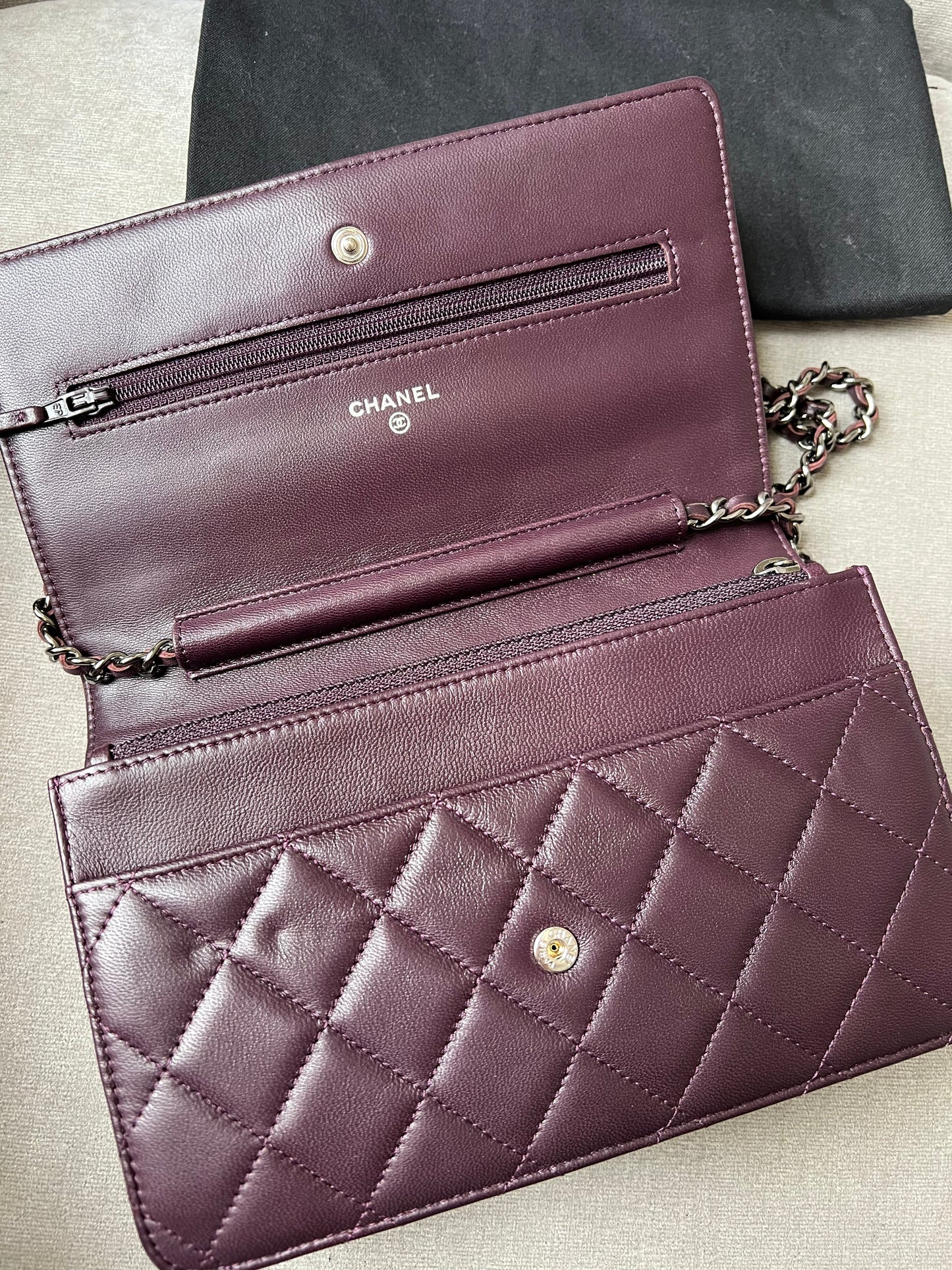 Chanel Aubergine Lambskin Wallet on Chain