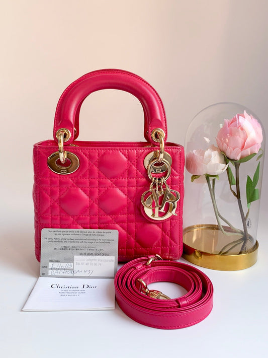 Lady Dior Mini Pink Lambskin Gold Hardware