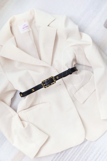 Chanel vintage cc logo leather belt black