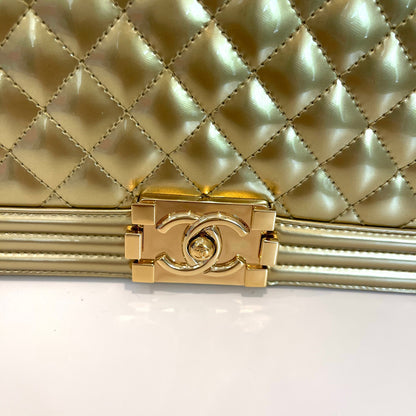 Old Medium Boy Bag in Patent Gold with GHW