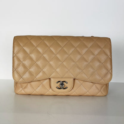 Single Flap Jumbo in Beige Caviar with SHW