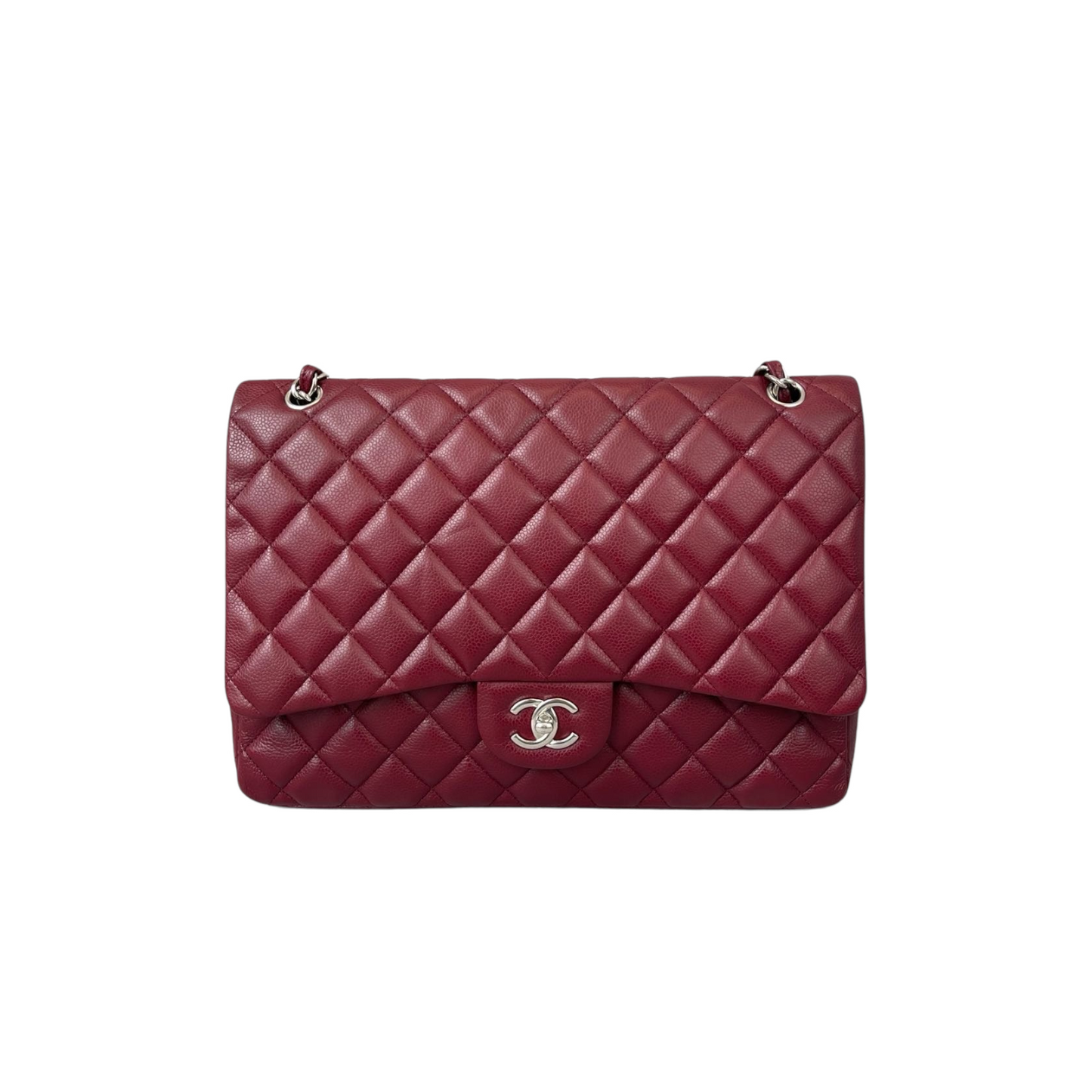 Single Flap Maxi Caviar Maroon SHW