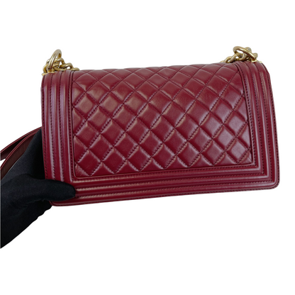 Quilted Old Medium Boy Calfskin Dark Red GHW