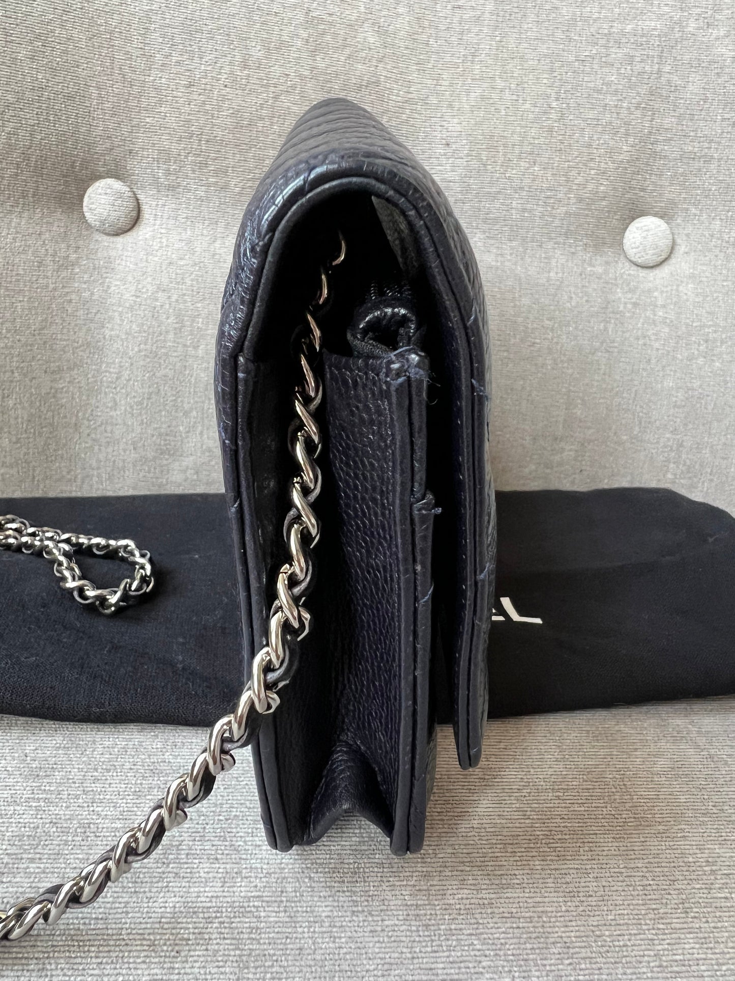 Chanel Navy Caviar Wallet on Chain With Silver Hardware