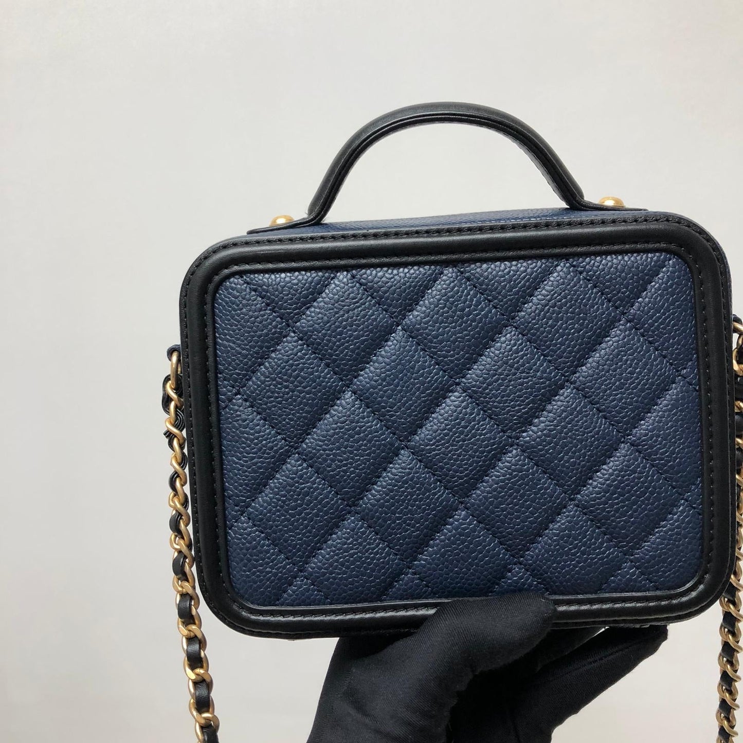 Small Caviar Quilted Filigree Vanity Case Blue/Black