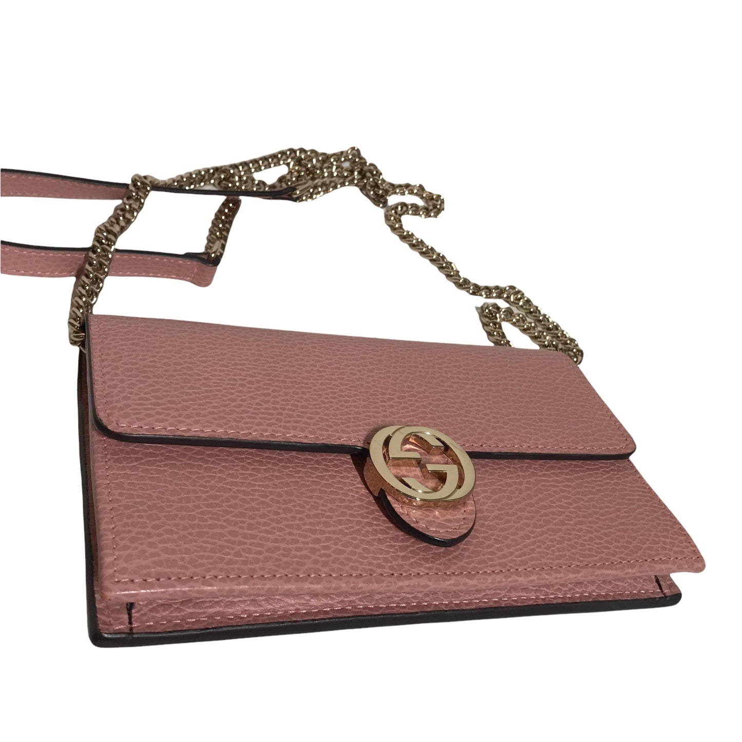 GUCCI/WALLET ON CHAIN/Cross Body Bag//PNK/Leather/Plain