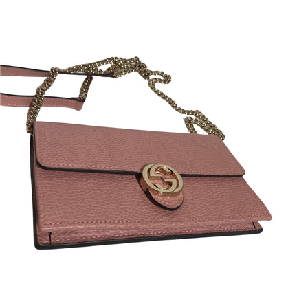 GUCCI/WALLET ON CHAIN/Cross Body Bag//PNK/Leather/Plain