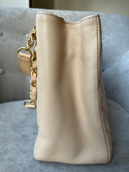 Chanel Beige Caviar Grand Shopper Tote with gold hardware (GST)